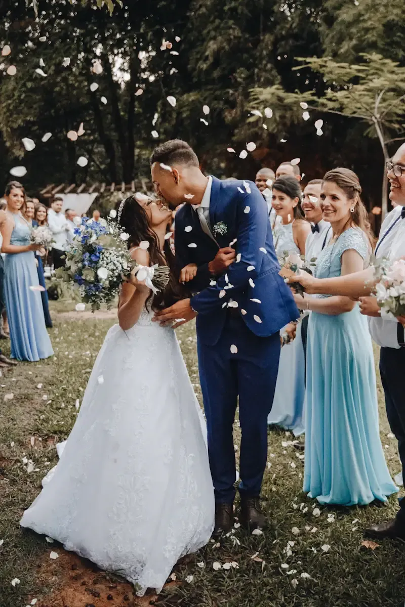 Joyful petal toss at the recessional